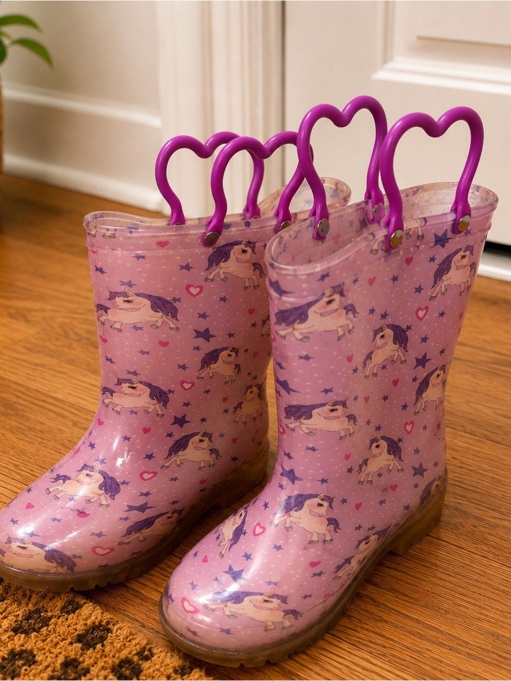 Toddler Pink Unicorn Rain Boots Size 10 Heart Handle Rain Boots Rubber Boots